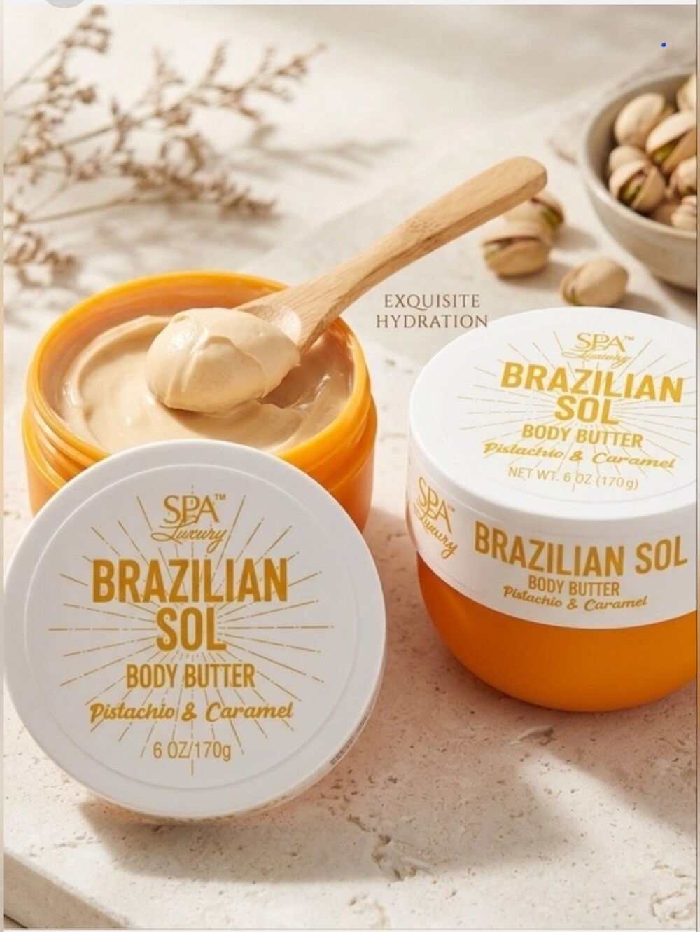 2 Spa Luxury Brazilian Sol Pistachio & Caramel Body Butter Full Size 6 Oz Each🧡
